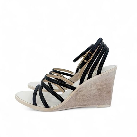 CHANEL Black & Eggshell CC Logo Wedge Heel Sandals IT38.5 - Picture 7 of 10